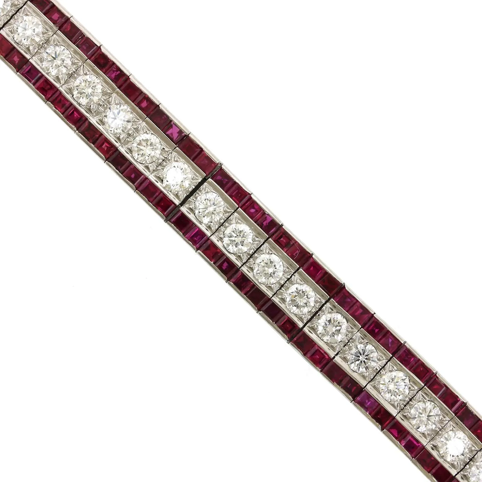 Platinum 3 Row Diamond and Ruby Bracelet