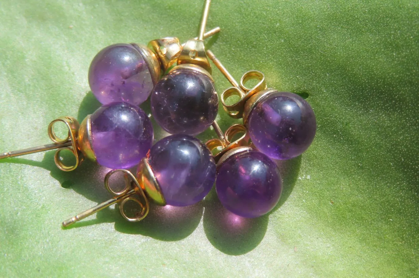 Polished Pair of Gemmy Amethyst Stud Earrings - sold per Pair - From Zambia