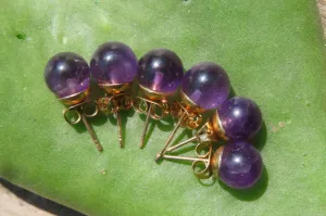 Polished Pair of Gemmy Amethyst Stud Earrings - sold per Pair - From Zambia