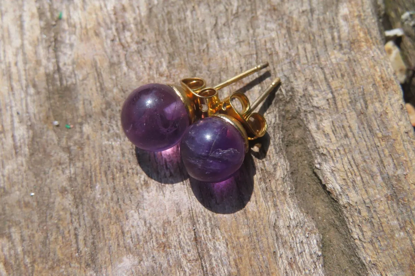 Polished Pair of Gemmy Amethyst Stud Earrings - sold per Pair - From Zambia