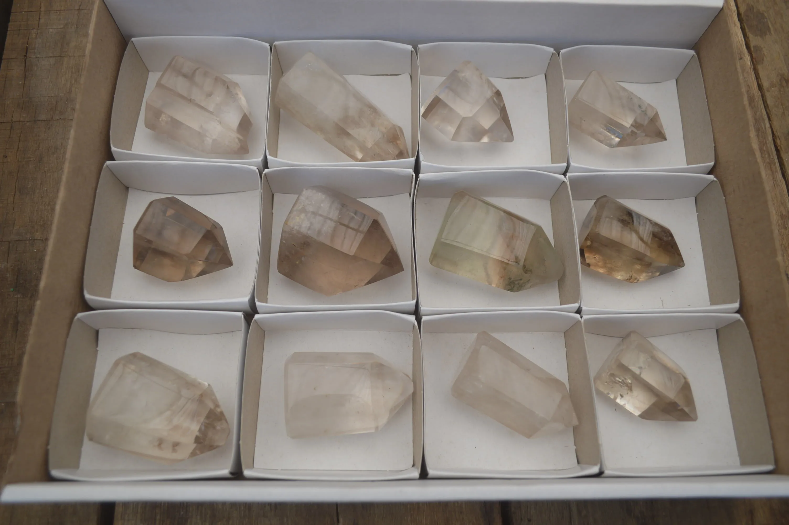 Polished Smokey Phantom Quartz Crystals x 12 From Madagascar