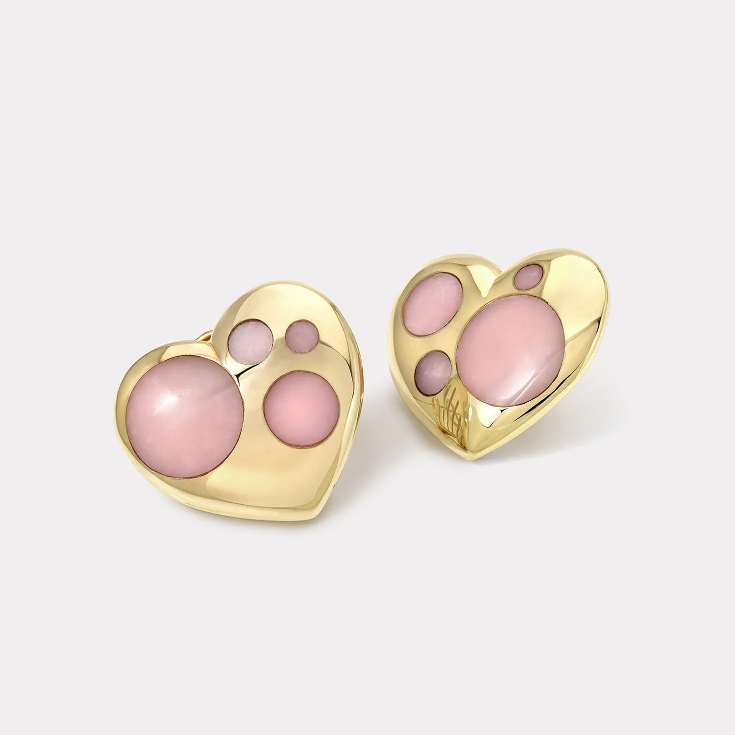 Polka Dot Oversized Heart Earrings - Pink Opal