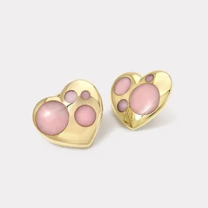 Polka Dot Oversized Heart Earrings - Pink Opal