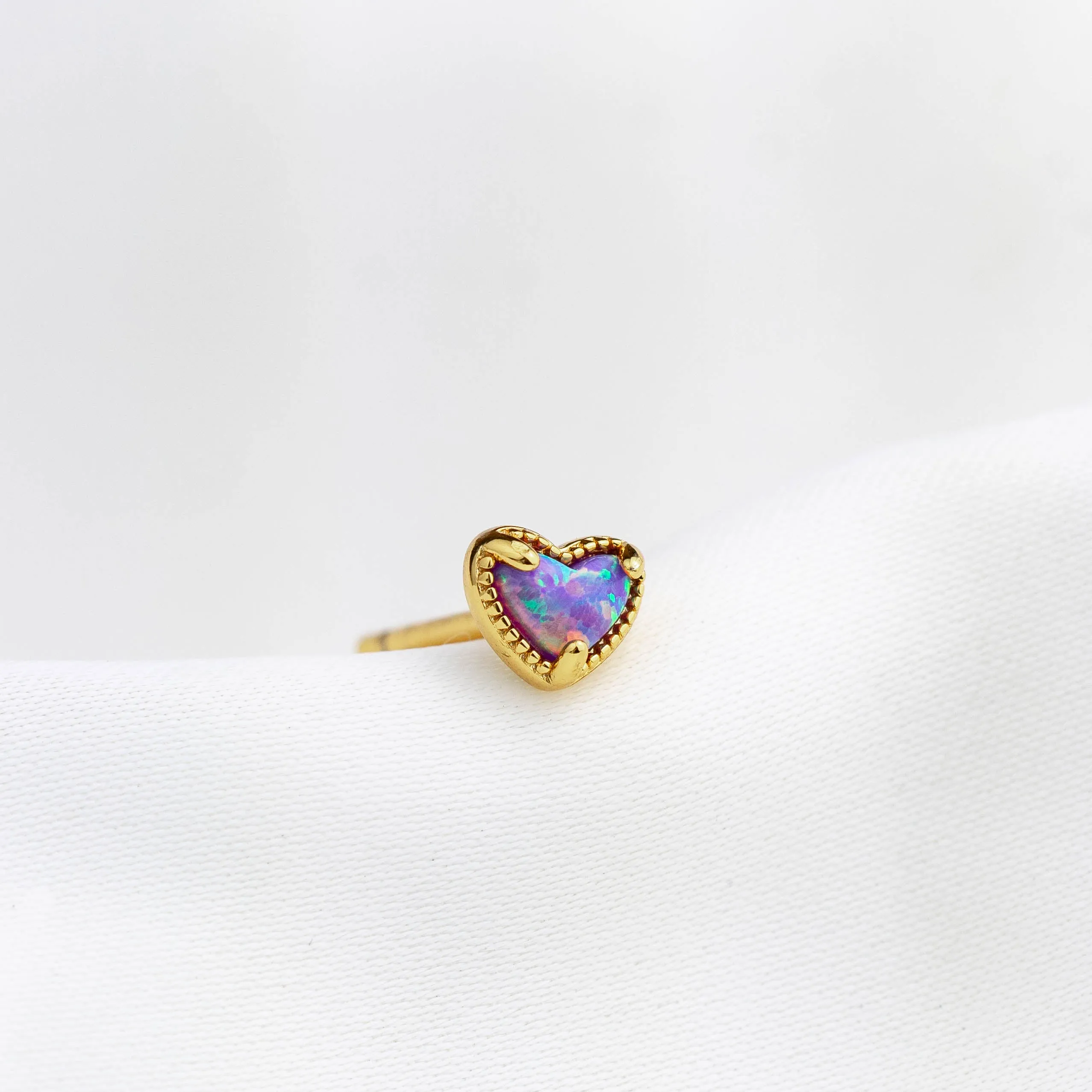 Purple Opal Heart Stud