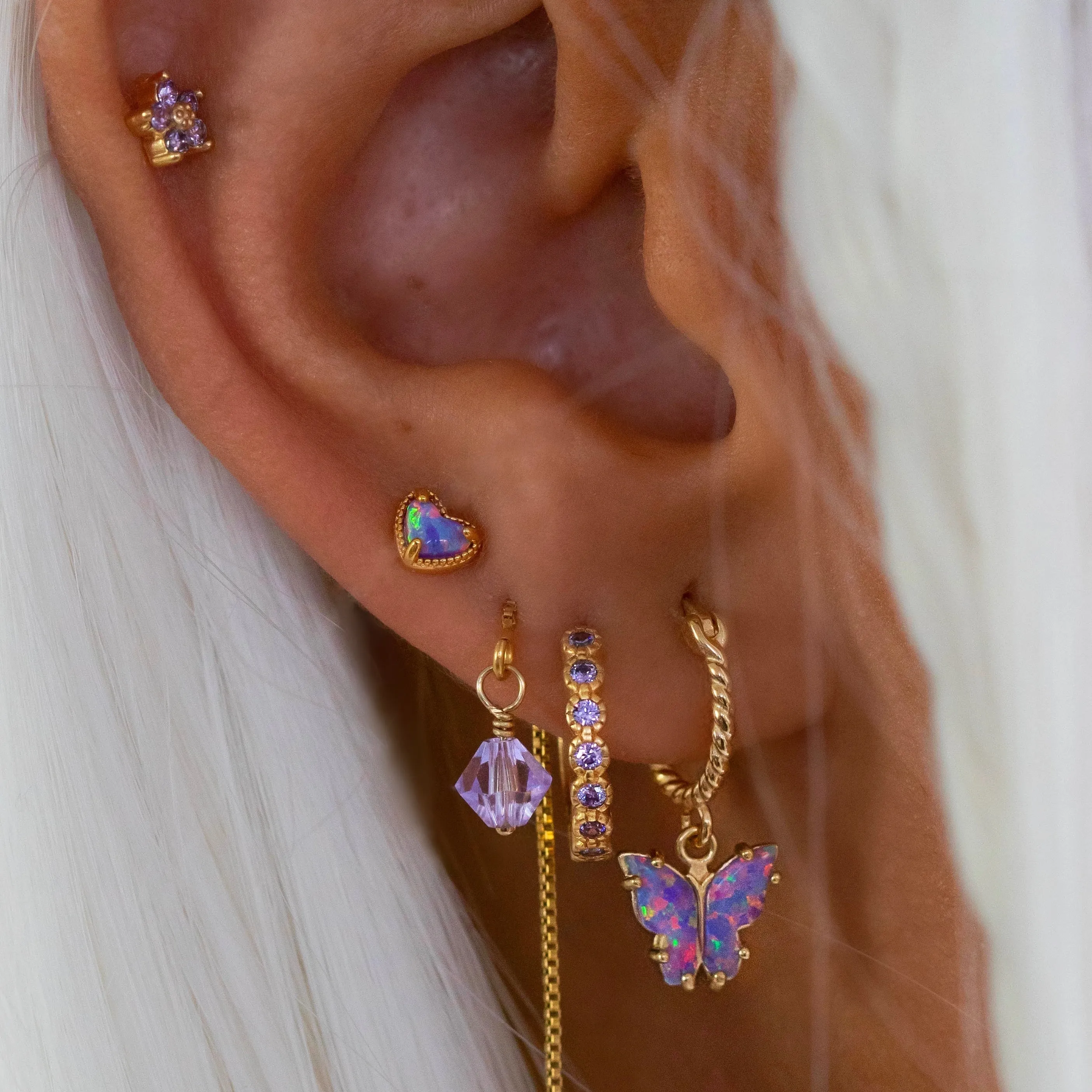 Purple Opal Heart Stud