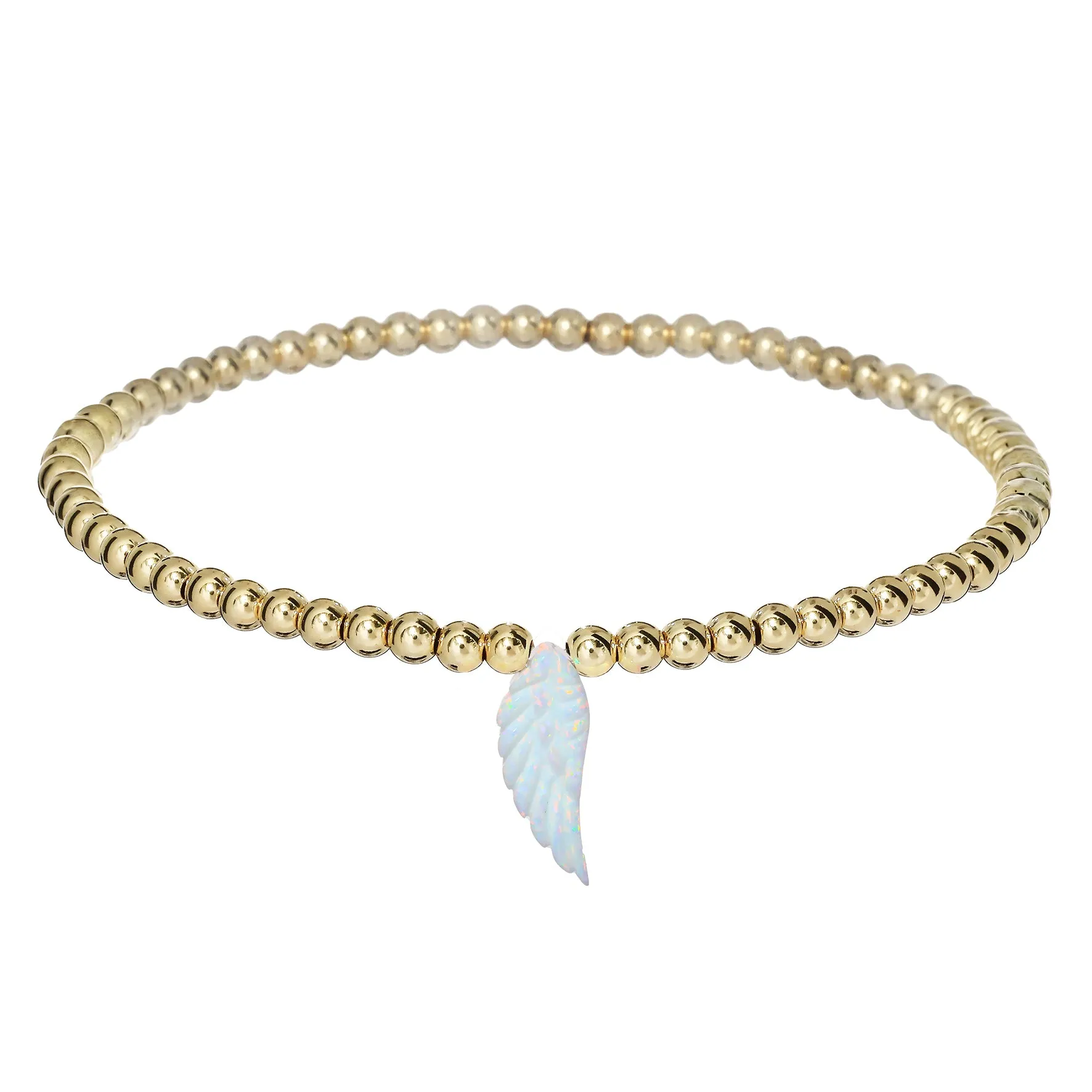 "ANGEL WING" Opal Charm and Gold Filled Ball Beaded Bracelet