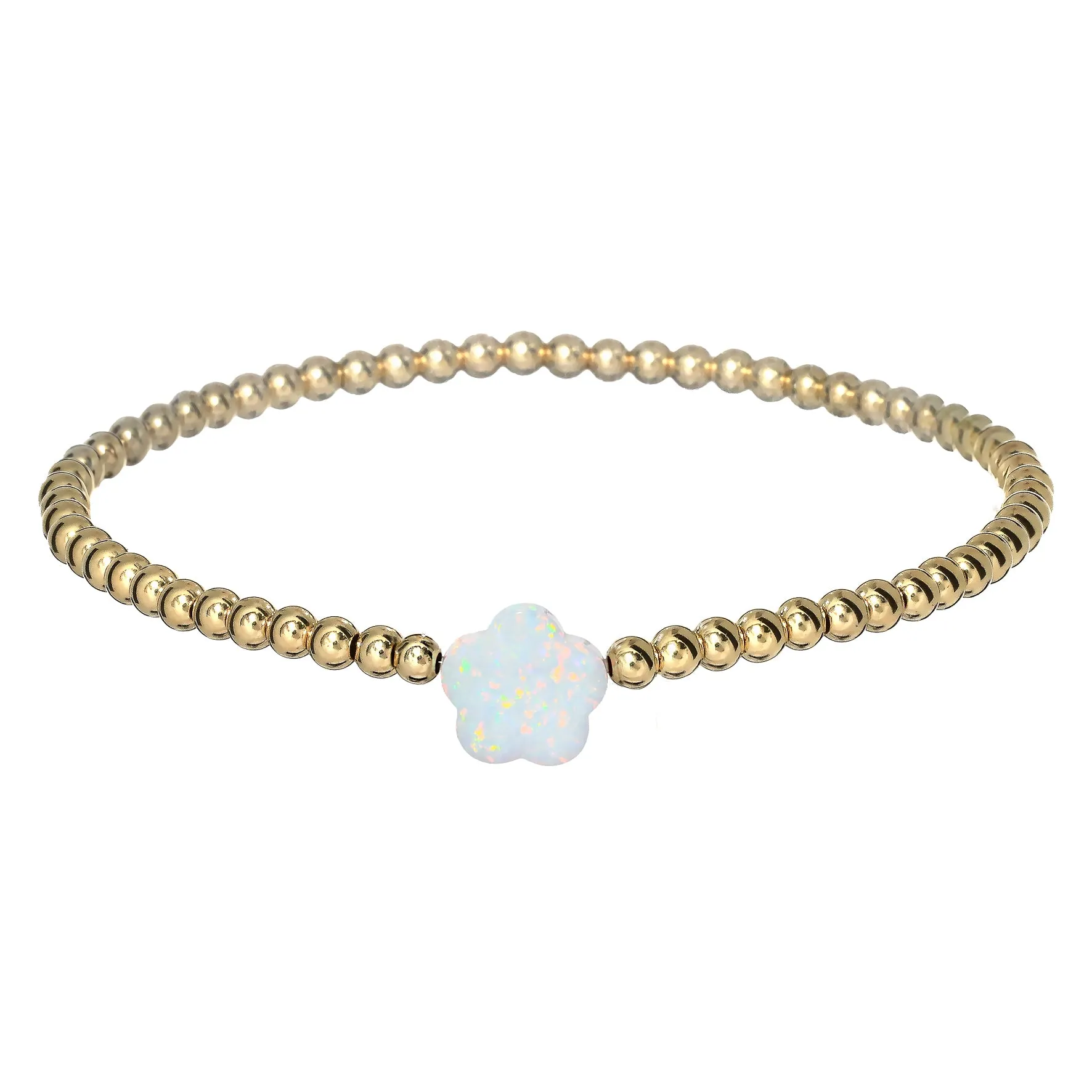 "FLOWER" Opal Charm and Gold Filled Ball Beaded Bracelet