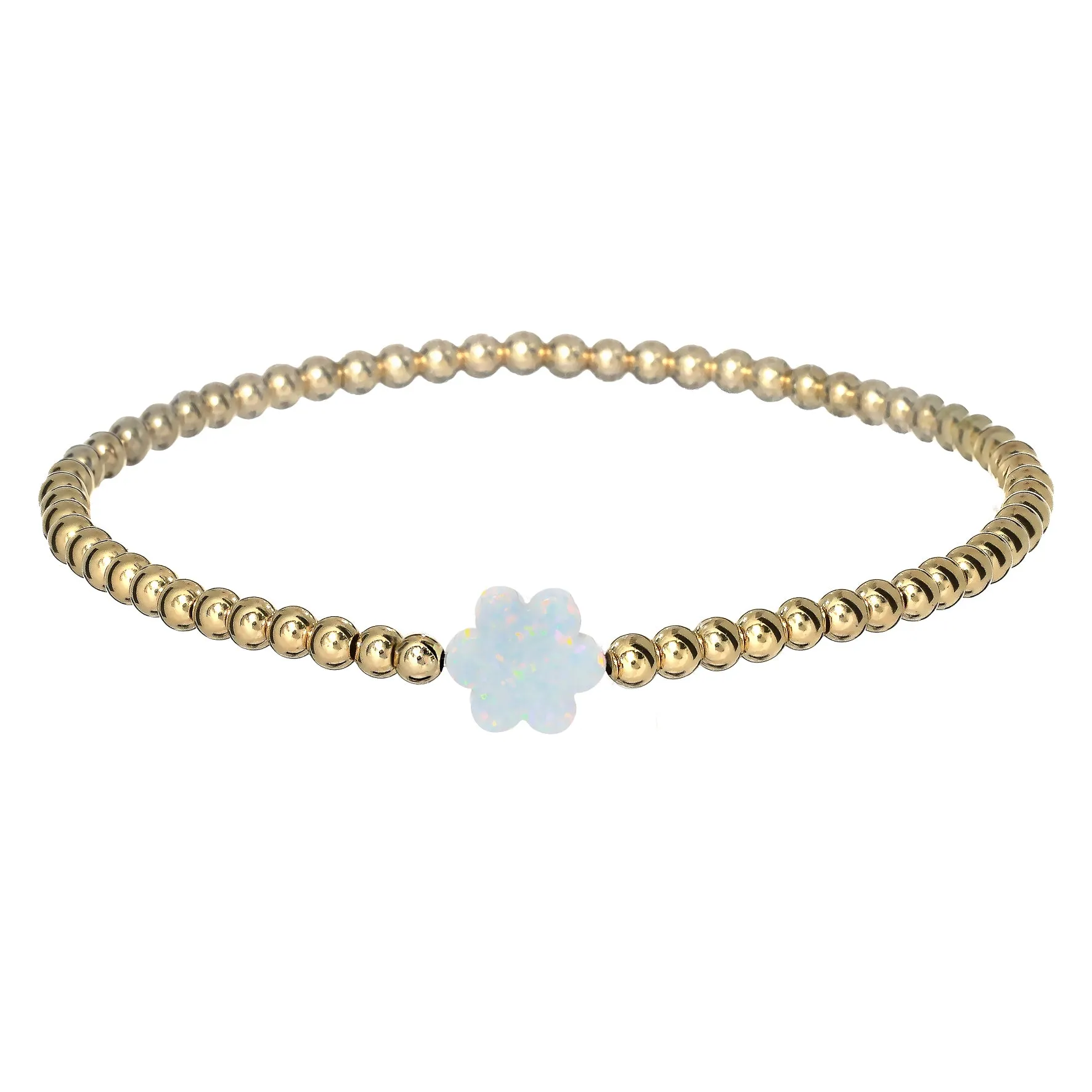 "FLOWER" Opal Charm and Gold Filled Ball Beaded Bracelet