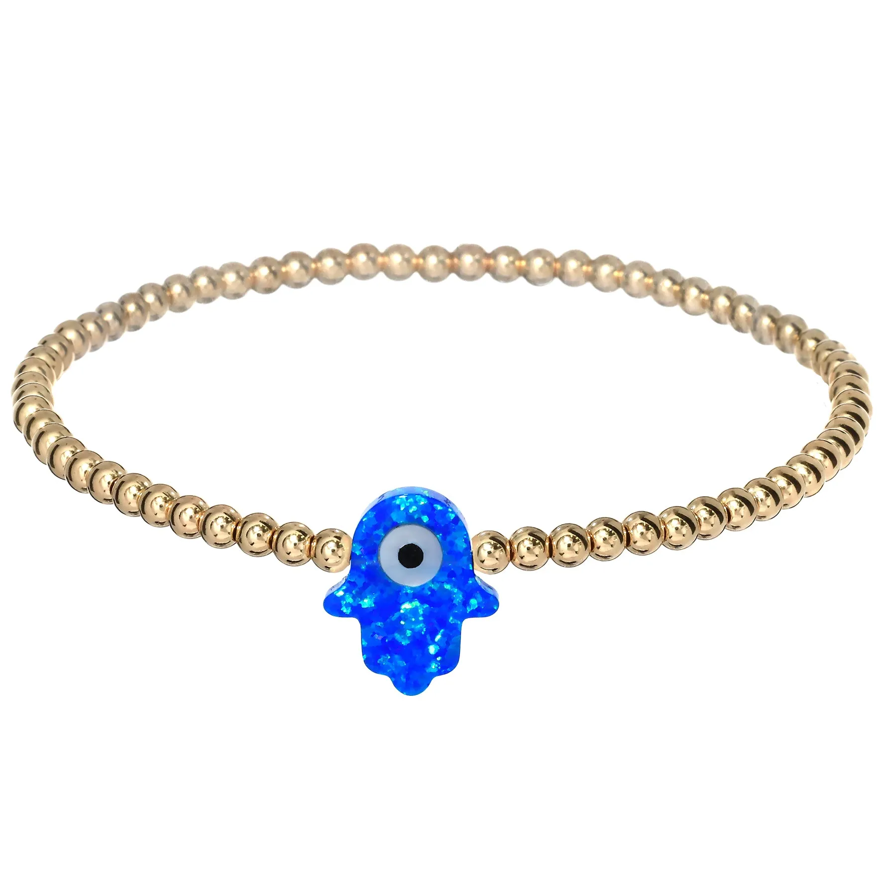 "HAMSA" Opal Charm and Gold Filled Ball Beaded Bracelet