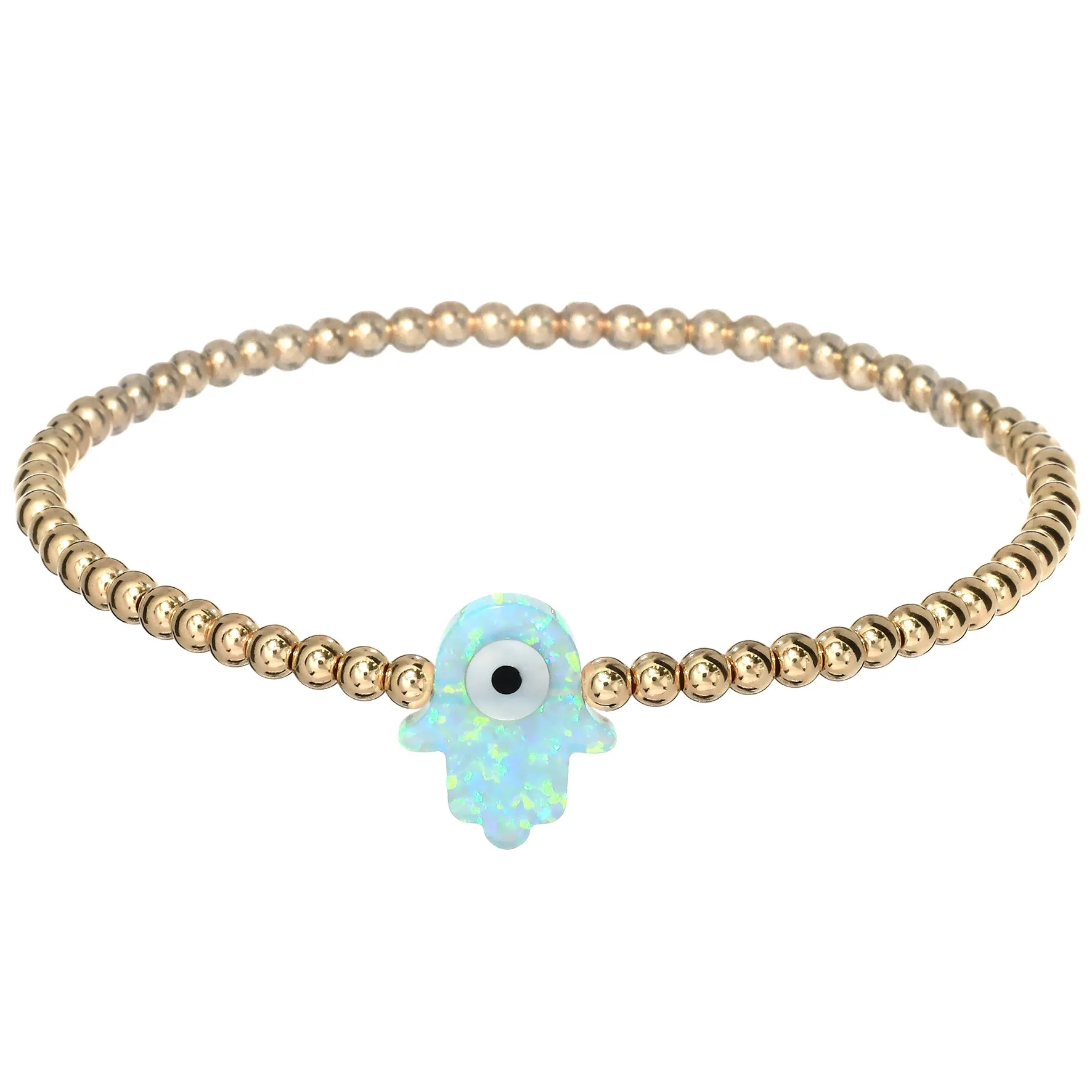 "HAMSA" Opal Charm and Gold Filled Ball Beaded Bracelet