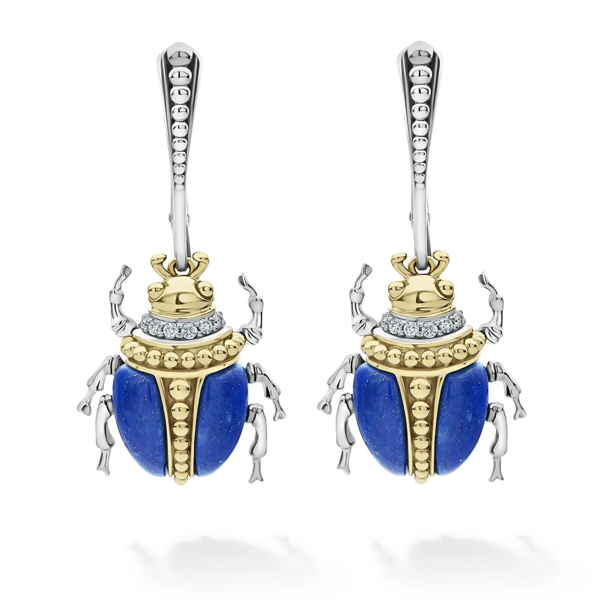 Rare Wonders Lapis Beetle Diamond Drop Earrings