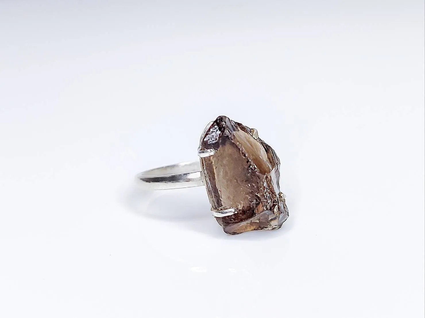 Raw Smoky Quartz Crystal Ring