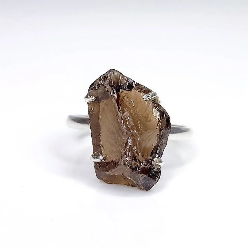 Raw Smoky Quartz Crystal Ring