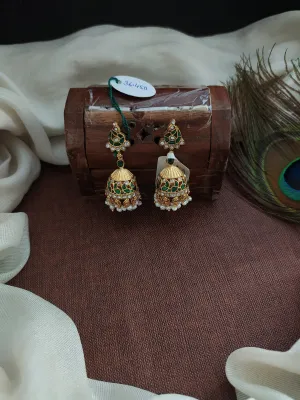 Regal Peacock Design Pure Silver Jadau Emerald Jhumki