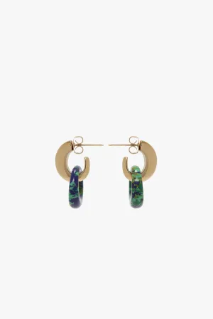 Resin Pendant Earrings In Light Gold-Lapis