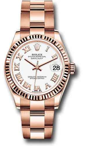 Rolex Everose Gold Datejust 31 Watch - Fluted Bezel - White Roman Dial - Oyster Bracelet 278275 wro