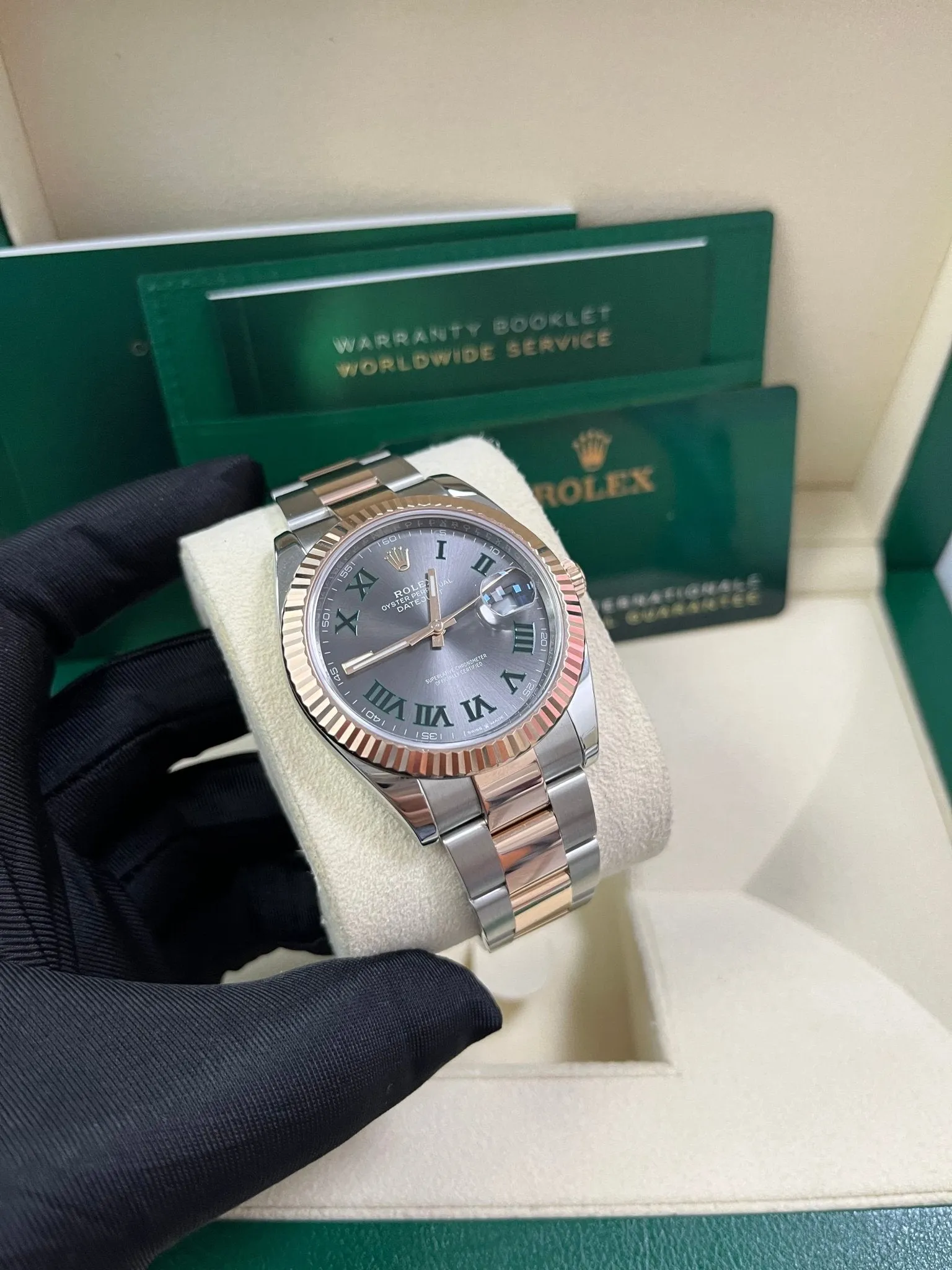 Rolex Steel and Rose Gold Datejust 41mm - Fluted Bezel - Slate Gray Wimbledon Roman Dial (Reference #126331)