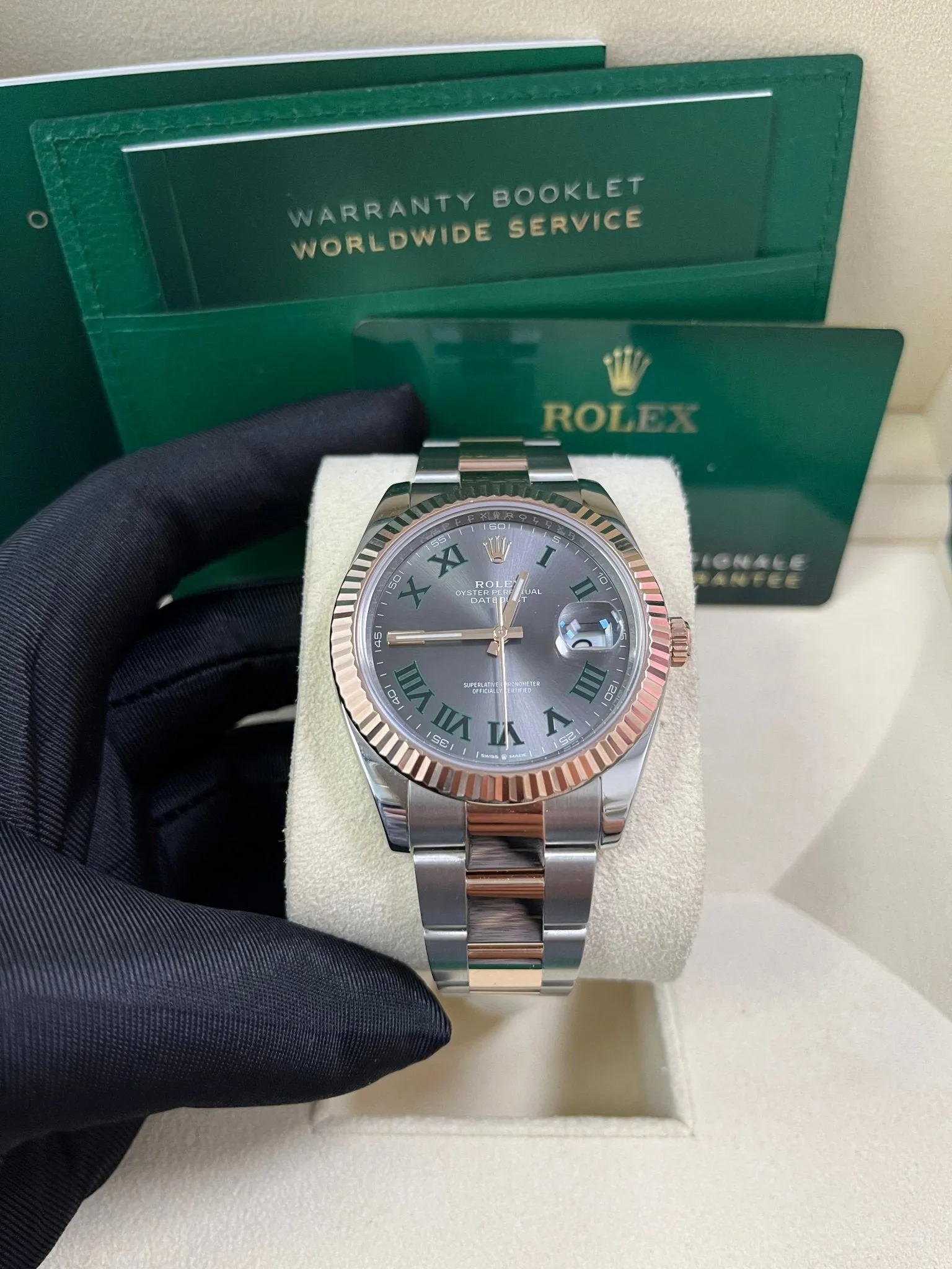 Rolex Steel and Rose Gold Datejust 41mm - Fluted Bezel - Slate Gray Wimbledon Roman Dial (Reference #126331)