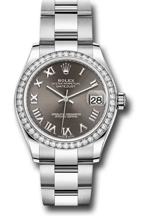 Rolex Steel and White Gold Datejust 31 Watch - Diamond Bezel - Dark Grey Roman Dial - Oyster Bracelet - 278384RBR dkgro