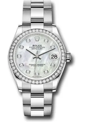 Rolex Steel and White Gold Datejust 31 Watch - Diamond Bezel - White Mother-Of-Pearl Diamond Dial - Oyster Bracelet - 278384RBR mdo