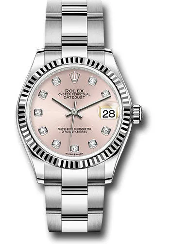 Rolex Steel and White Gold Datejust 31 Watch - Fluted Bezel - Pink Diamond Dial - Oyster Bracelet 278274 pdo