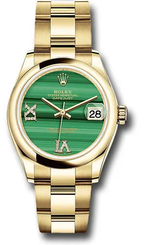 Rolex Yellow Gold Datejust 31 Watch - Domed Bezel - Malachite Diamond Six and Nine Dial - Oyster Bracelet 278248 madr69o