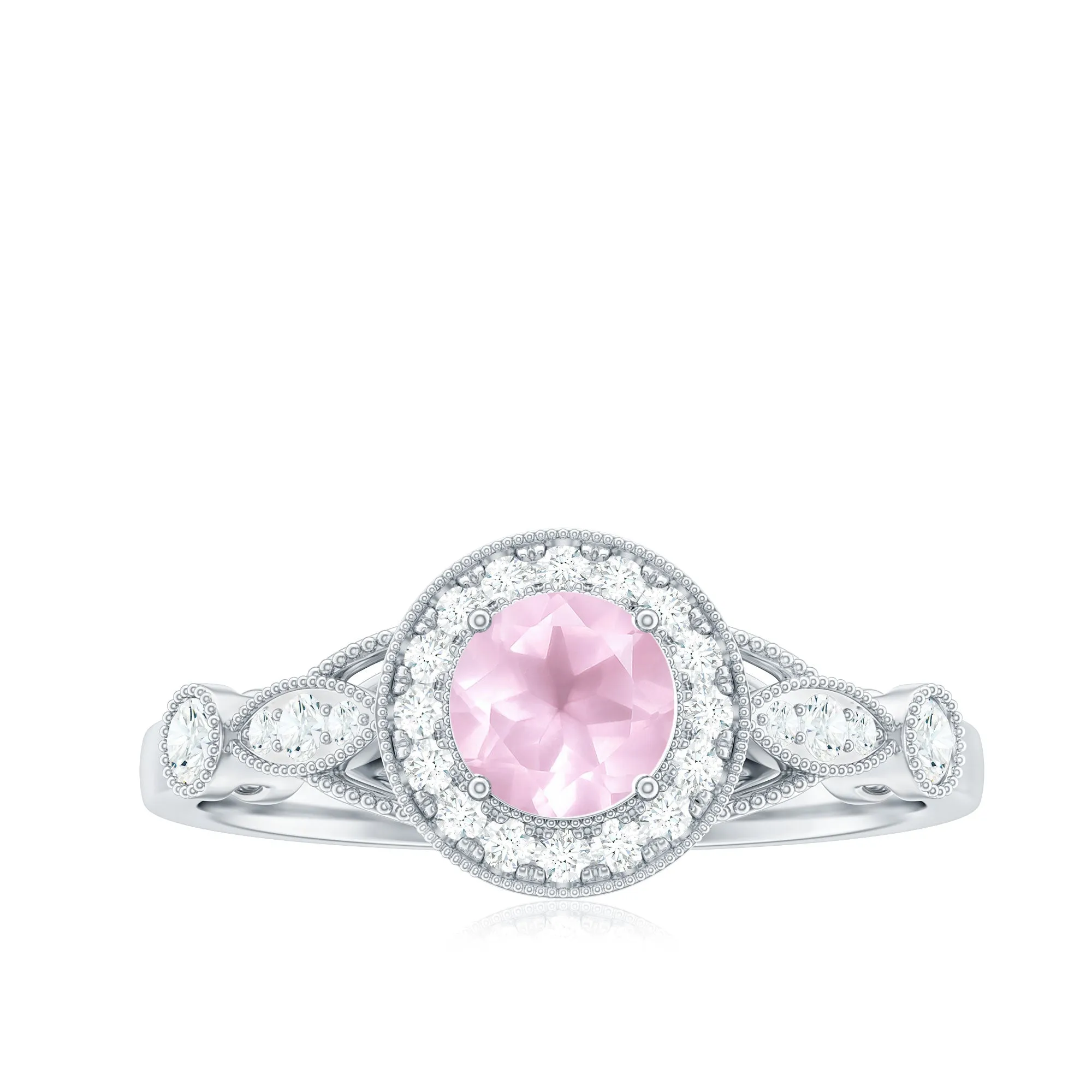 Rose Quartz and Diamond Antique Style Engagement Ring