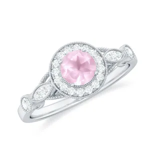 Rose Quartz and Diamond Antique Style Engagement Ring