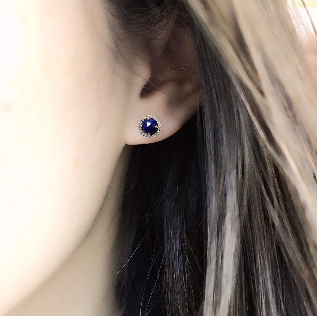 Rosie 5.0mm Lapis & Diamond Post Earrings