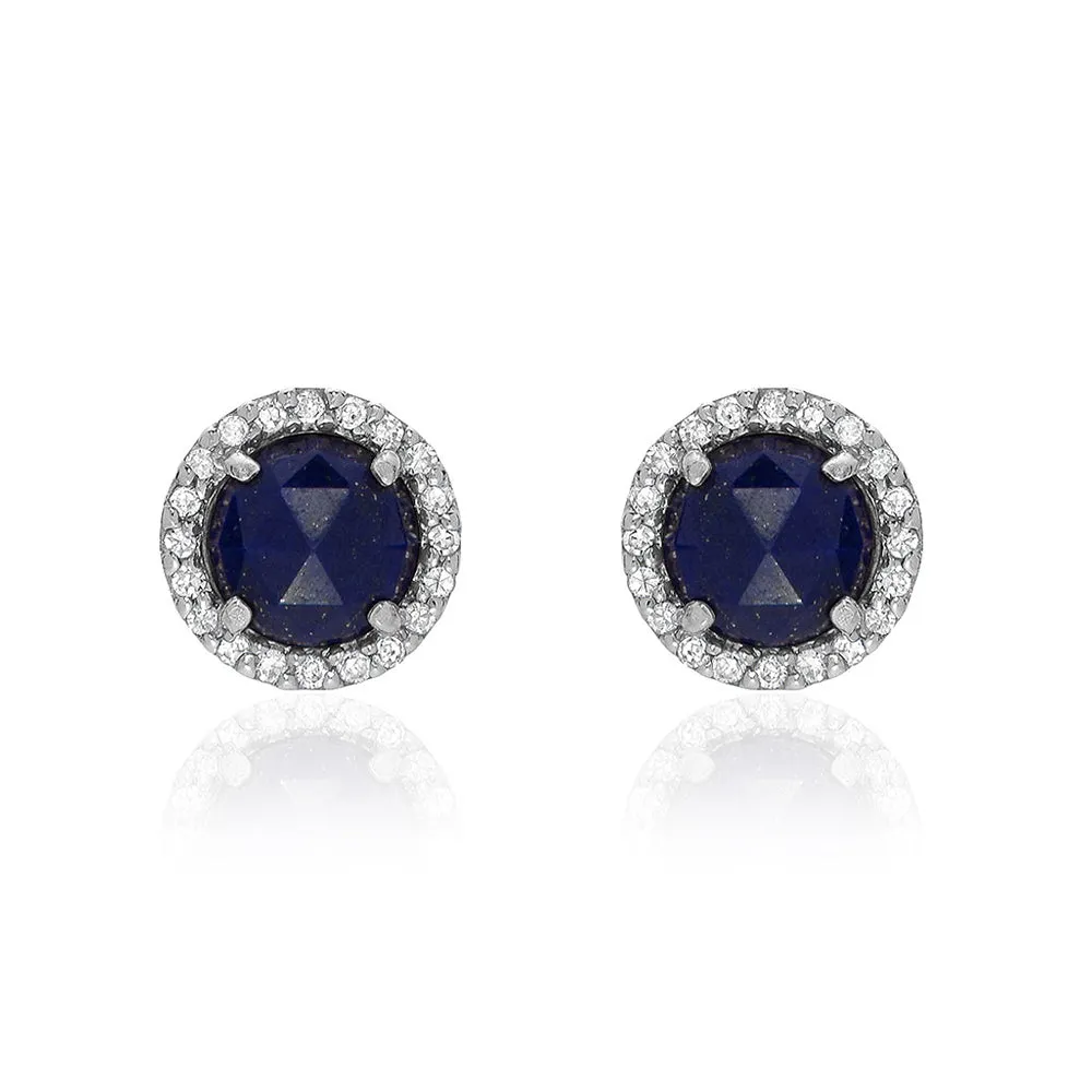 Rosie 5.0mm Lapis & Diamond Post Earrings