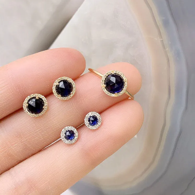 Rosie 5.0mm Lapis & Diamond Post Earrings