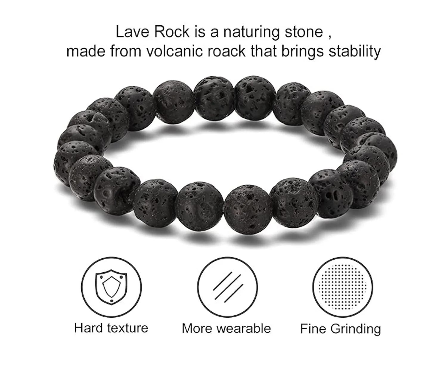 Round Beads Volcanic Lava Crystal Stone 8mm| Bracelet For Reiki Chakra Yoga Meditation| Semi Precious Gemstones Stretchable Bracelet