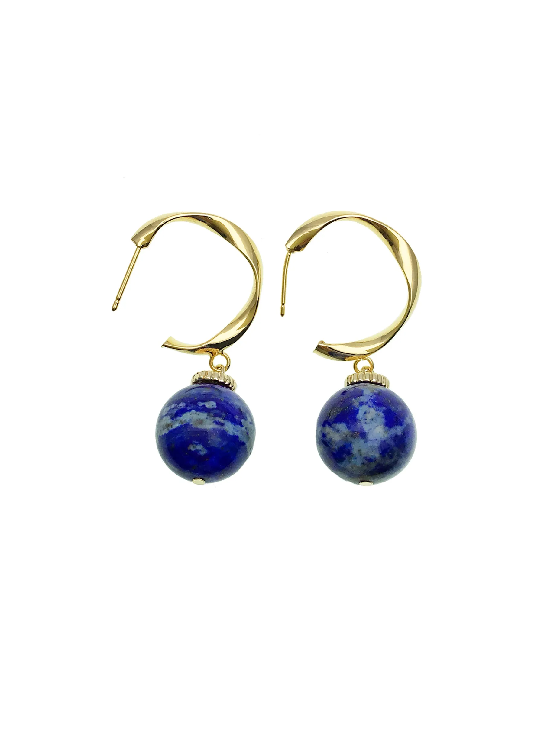 Round Lapis Hook Earrings CE002