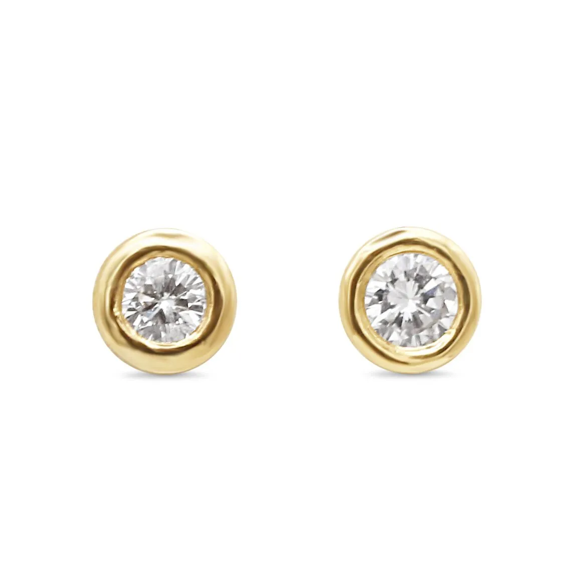 Rub Over Solitaire Diamond Stud Earrings - 18ct Yellow Gold