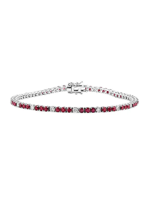 Ruby Bracelet - 14ct White Gold Natural Ruby and Diamond Tennis Bracelet - 785946