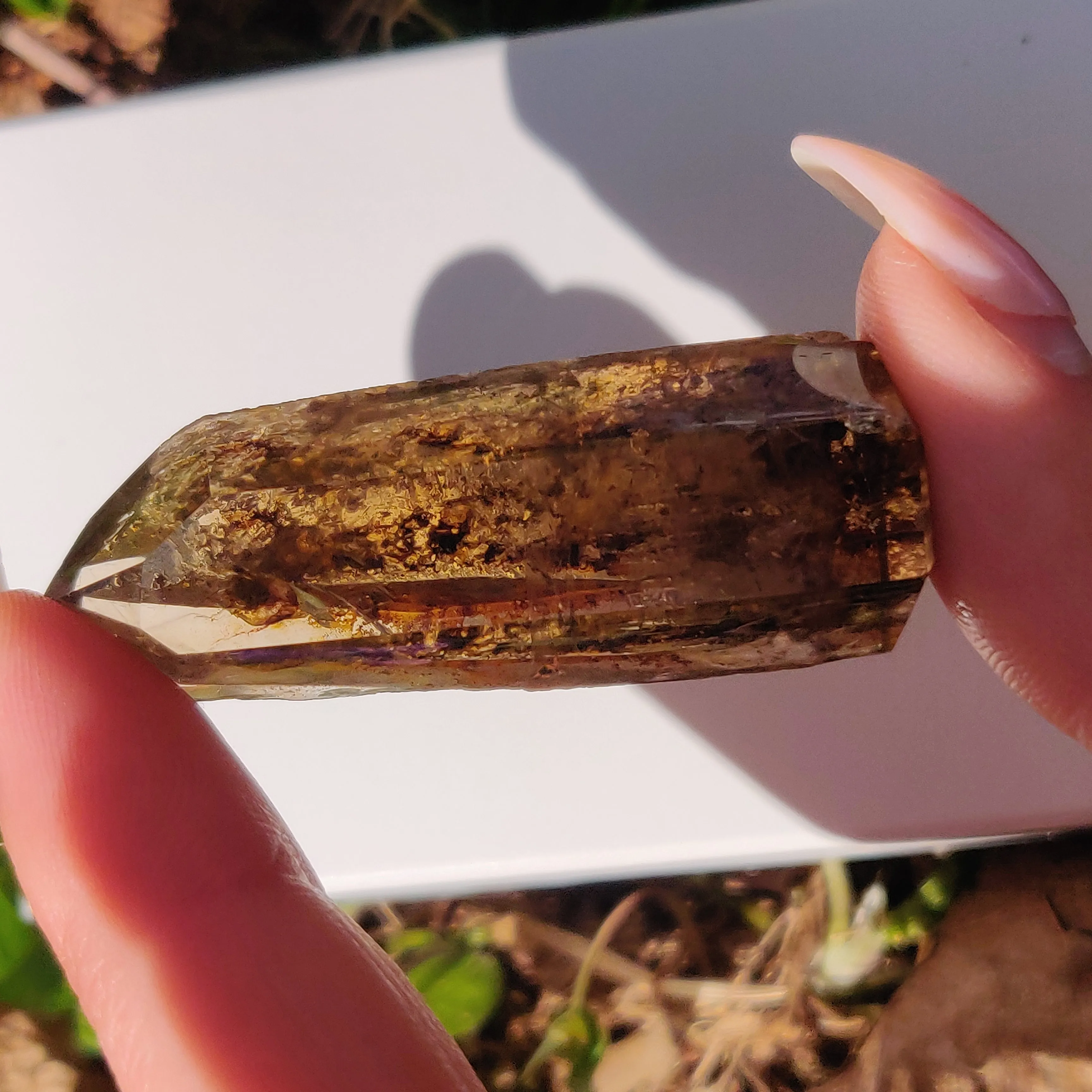 Smoky Garden Quartz Point, Lodolite Point (#12G)