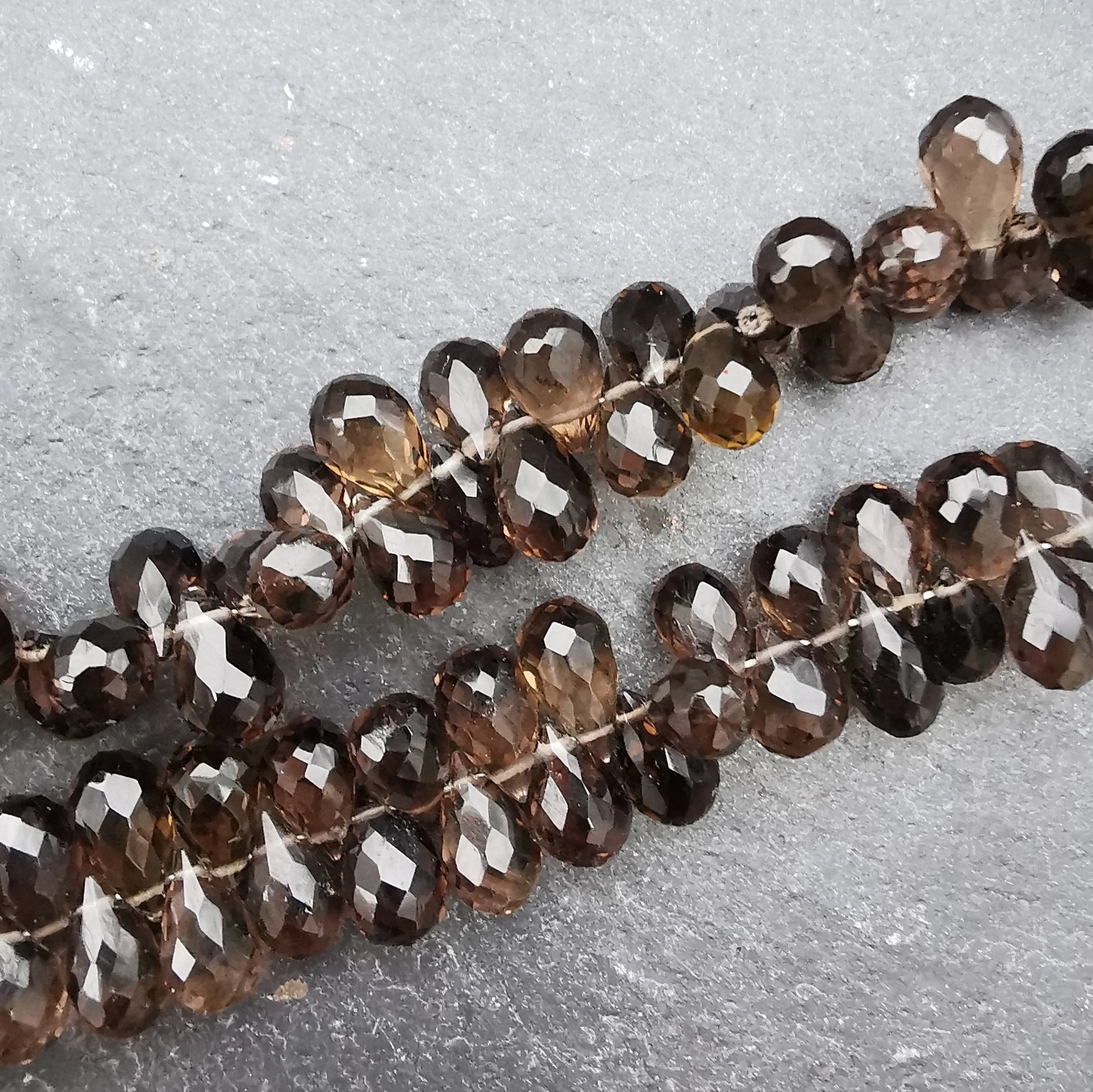 Smoky Quartz Faceted Teardrop Briolette Beads AAA Grade (Set of 5)