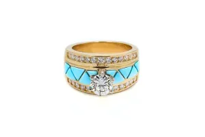 Southwestern Bridal 1.44 ctw GIA Certified Blue Turquoise Inlay Ring