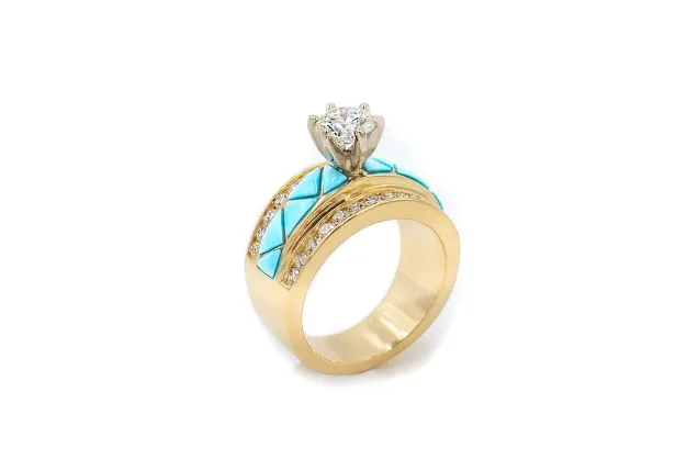 Southwestern Bridal 1.44 ctw GIA Certified Blue Turquoise Inlay Ring