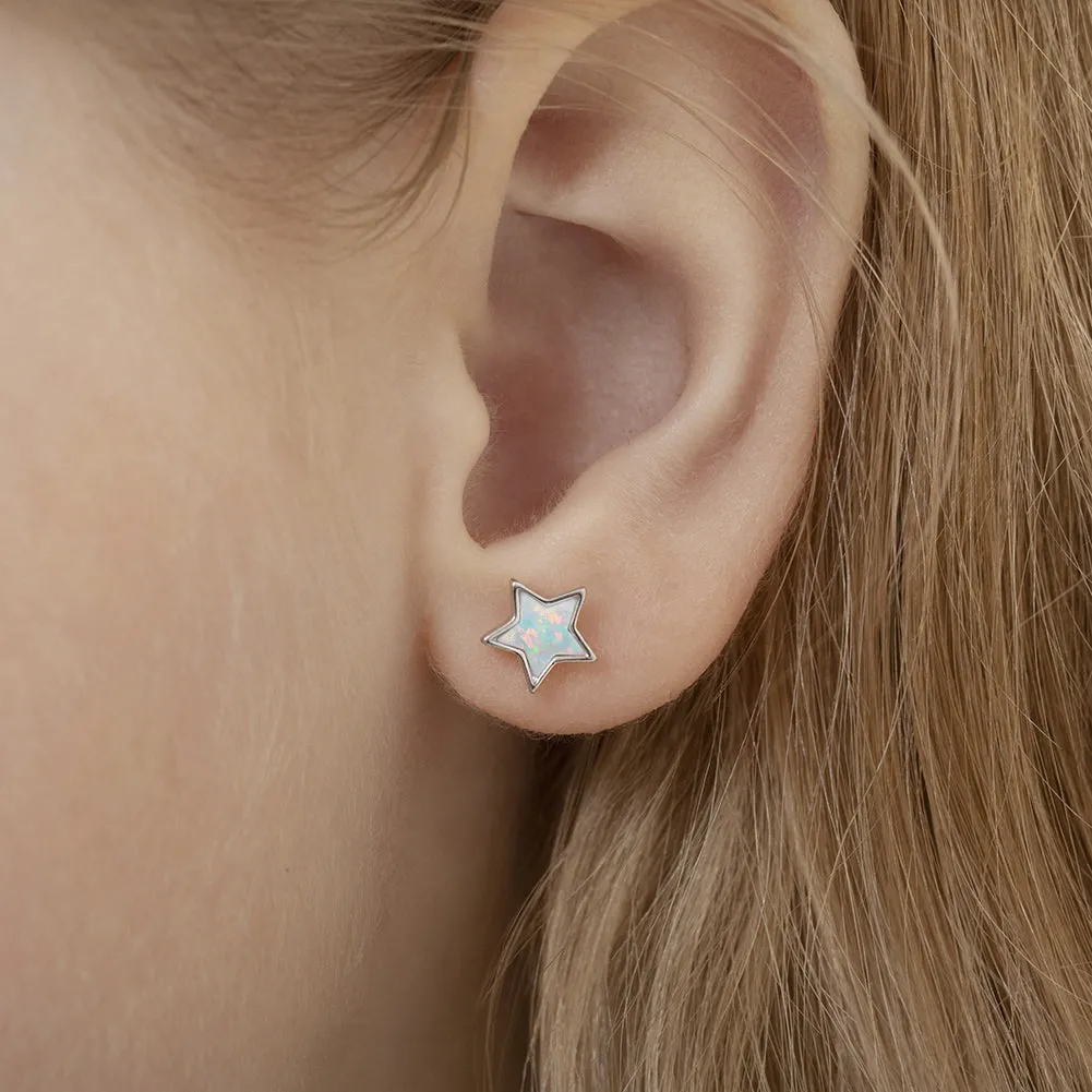 Sparkle Star Opal Kids / Children's / Girls Earrings Screw Back - Sterling Silver