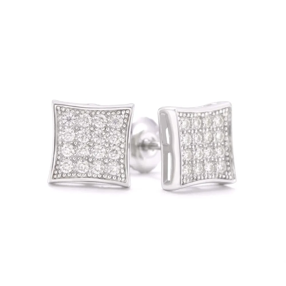 Square 4-Row Moissanite Earrings 14K Gold