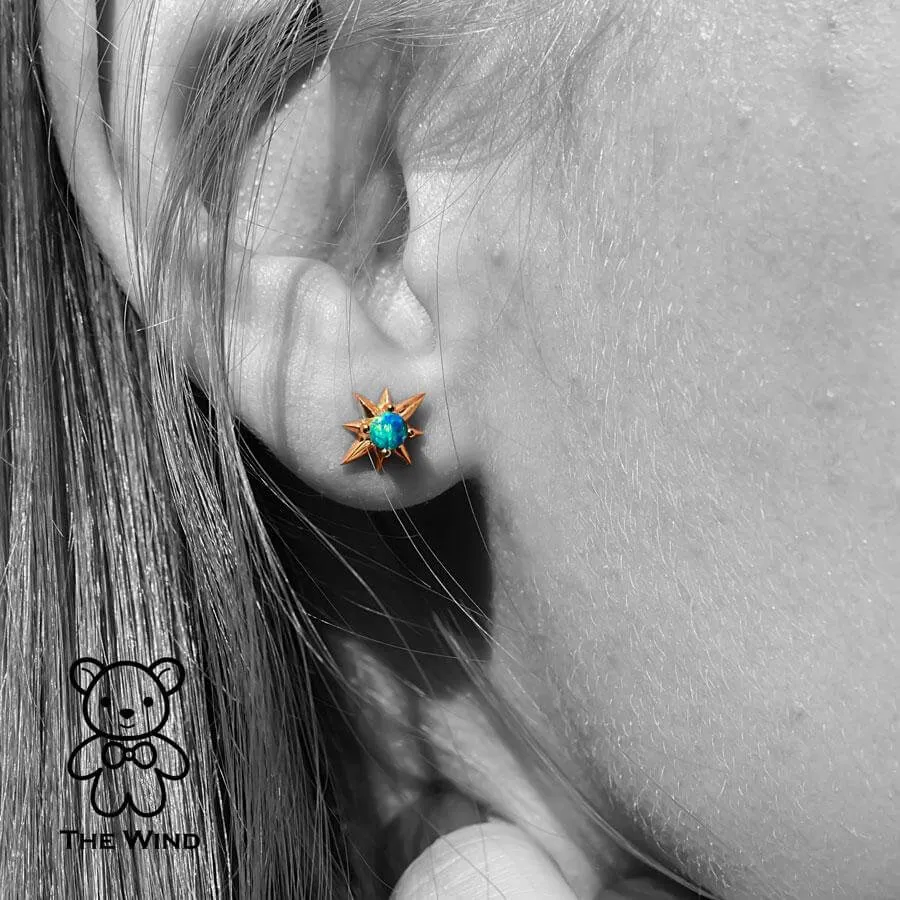 Starry Design Australian Solid Opal Stud Earrings 18K Yellow Gold