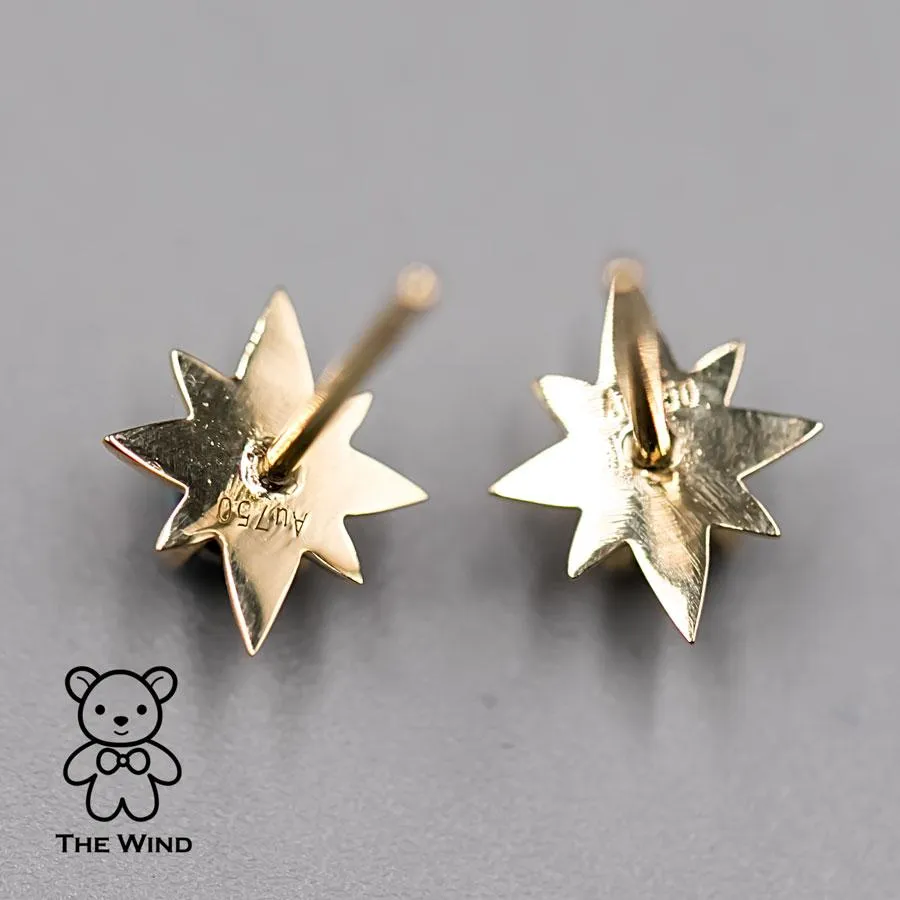 Starry Design Australian Solid Opal Stud Earrings 18K Yellow Gold