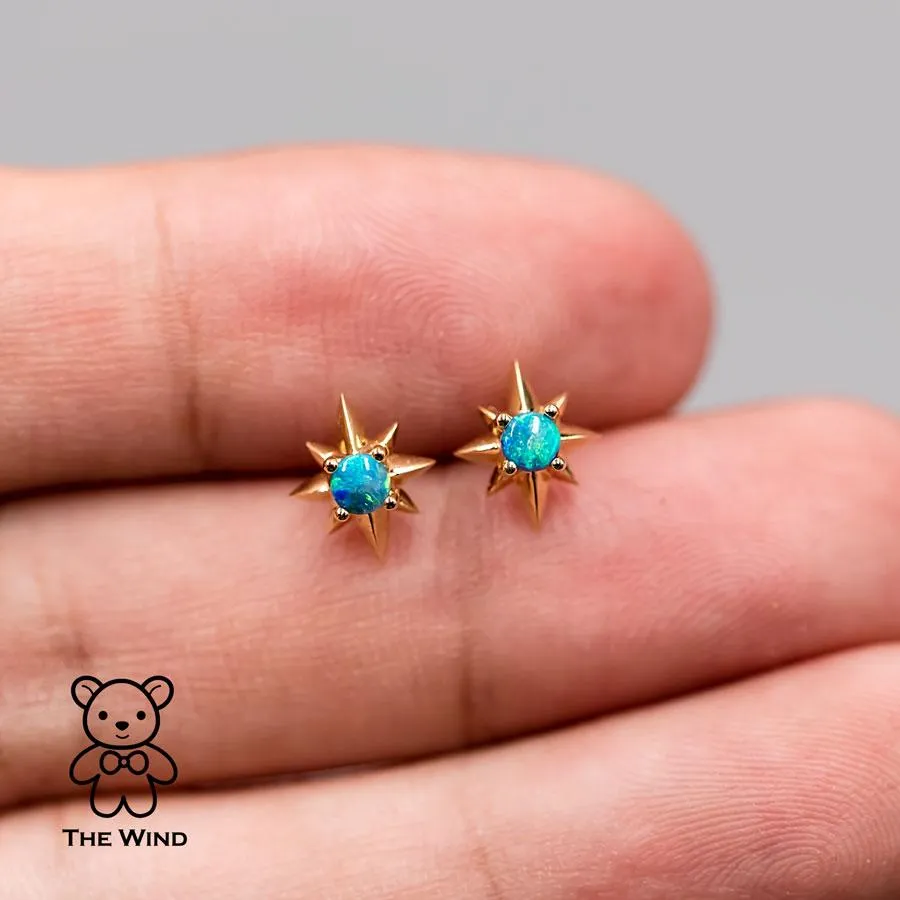 Starry Design Australian Solid Opal Stud Earrings 18K Yellow Gold