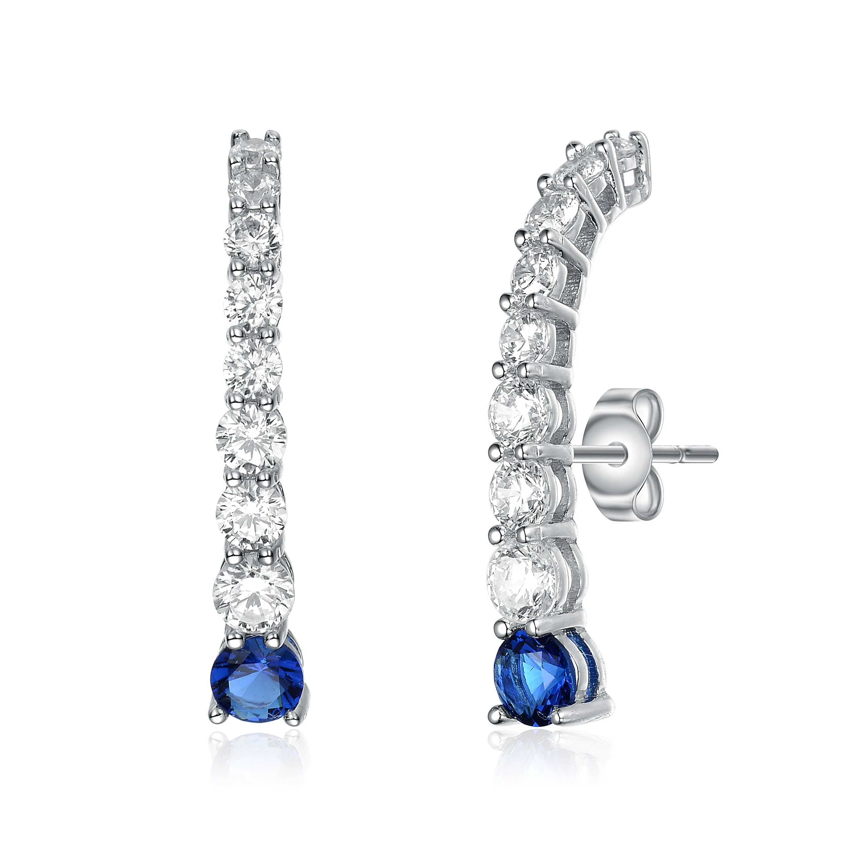 Sterling Silver Cubic ZIrconia Curved Journey Earrings