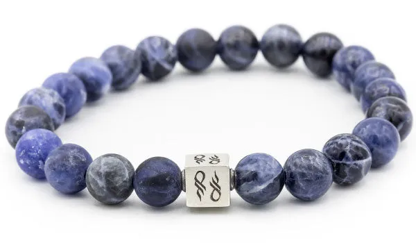 Sterling Silver Sodalite Gloss & Matte Natural Gemstone Bracelet