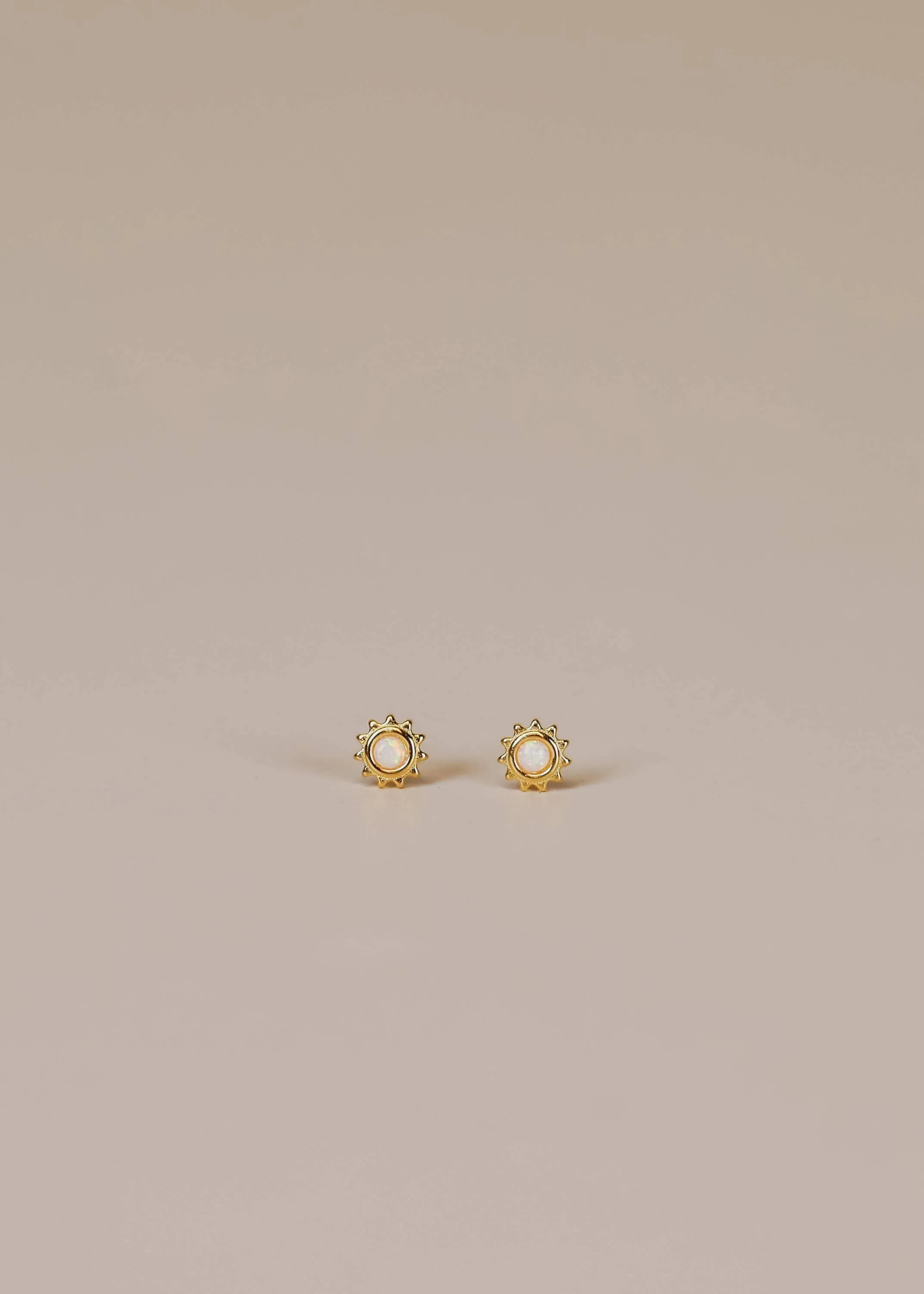 Sun Stud - White Opal - Gold Earrings