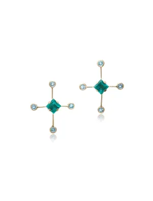 Supernova, 18K Yellow Gold, Emerald   Apatite Earrings