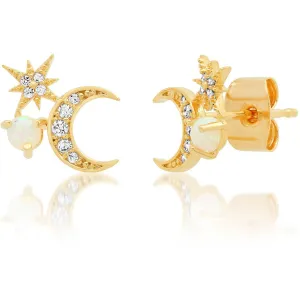 TAI Gold Pave Moon & Star CZ & Opal Studs