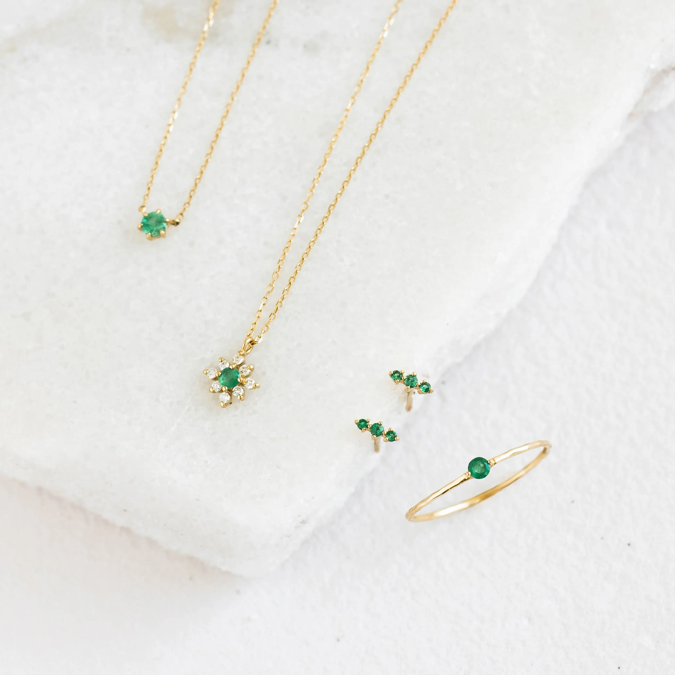 Trio Emerald Stud Earrings 14k Gold - Yara